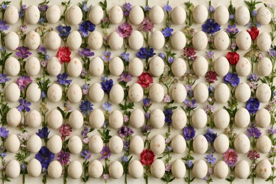 Dense Pattern of White Eggs and Tiny Flowers