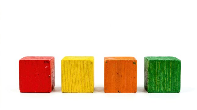 Four painted wooden blocks, creative metaphor, problem solving, challenge and abstract concept.