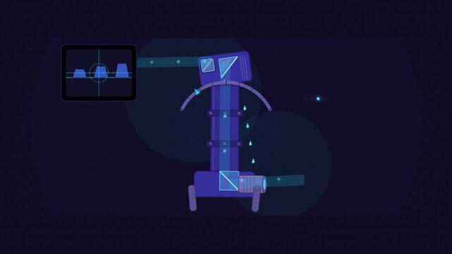 Abstract animated periscope folding the light path drawn as blue and cyan lines and shapes on a deep dark background. Seamless looping 4K motion graphics video with free space for text, ideal for tech