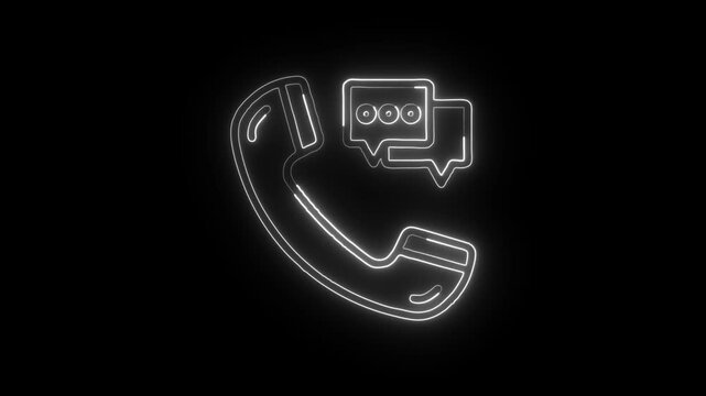 Phone Message Speech Bubble Icon Animation with Glowing Lines on Black Background