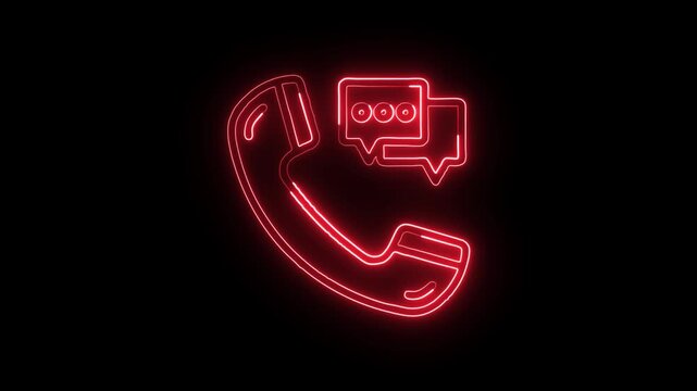 Phone Message Speech Bubble Icon Animation with Glowing Lines on Black Background