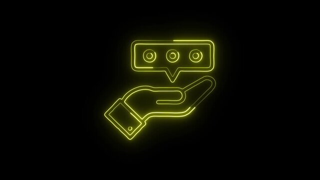 Hand Offering Message Gesture Animation with Glowing Lines on Black Background