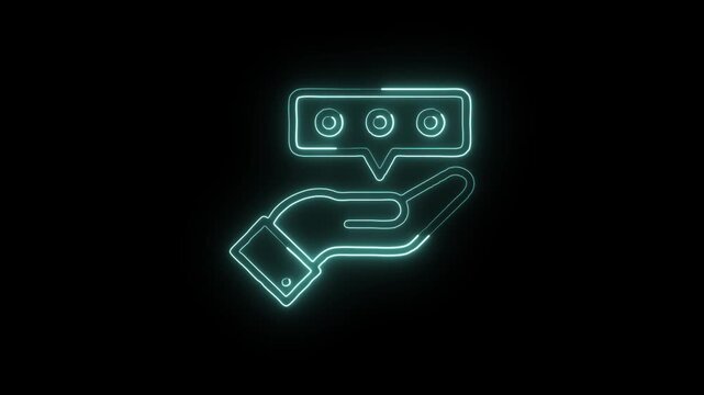 Hand Offering Message Gesture Animation with Glowing Lines on Black Background