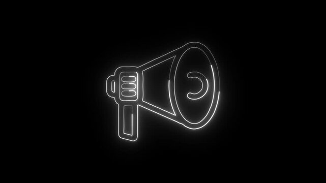 Megaphone Icon Animation with Glowing Lines on Black Background