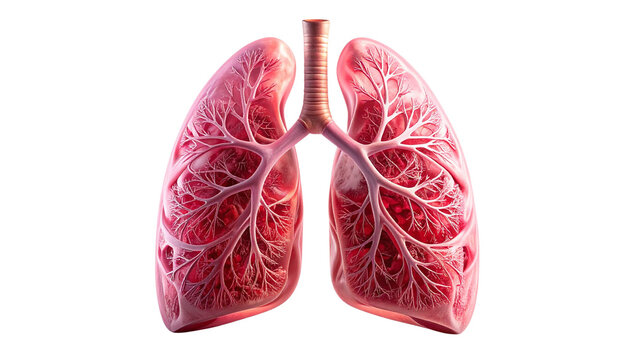 healthy human lungs with visible bronchial branches and subtle pink-red tissue tones, isolated on transparent background