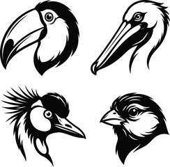 Naklejka premium Tropical Bird Heads Vector Set