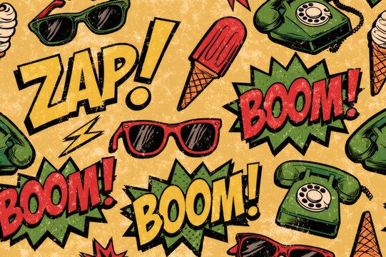Pop art comic retro pattern with boom zap