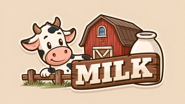 Cute cartoon cow presenting fresh milk concept