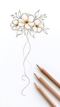 Hand drawing floral bouquet with watercolor and pencils