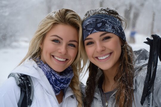 Two young women enjoying winter vacation together