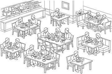 Fototapeta premium Restaurant Customers Dining Isometric Vector Illustration