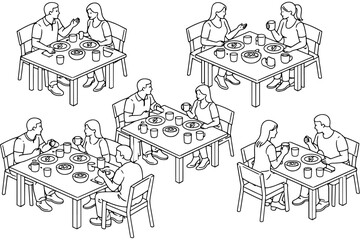 Fototapeta premium Restaurant Table and Chair People Isometric Vector