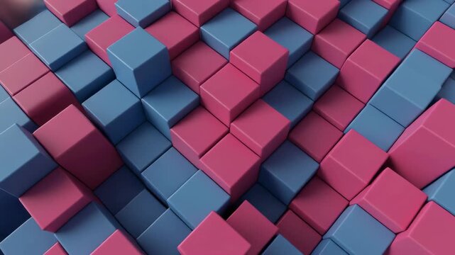 Abstract geometric cubes wave pattern in pink and blue with subtle lighting for motion graphics background