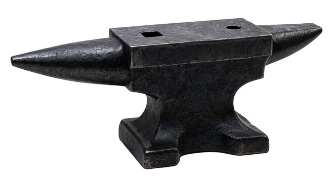 Heavy duty blacksmith anvil with horn and square hole on a white background