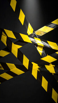 Caution Tape Barrier Lit by a Spotlight on Black
