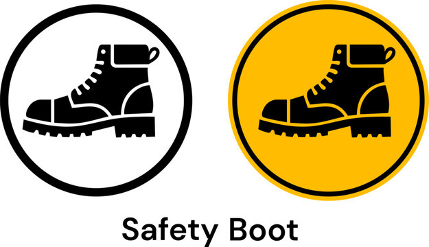Safety boot mandatory steel toe footwear sign and symbol icon set with protective footwear