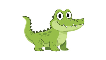 Fototapeta premium Adorable cartoon alligator standing and smiling with friendly eyes, perfect for children books and mascot designs.