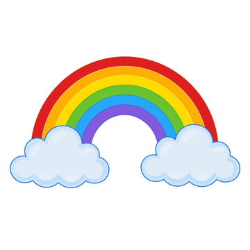 Colorful Rainbow with Fluffy Clouds Cartoon Vector Illustration