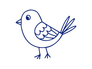 Fototapeta premium Blue line art illustration of a cute little bird isolated on a transparent background