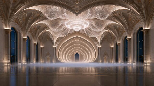 Elegant Palace Arch Hall Motion Background with Copy Space