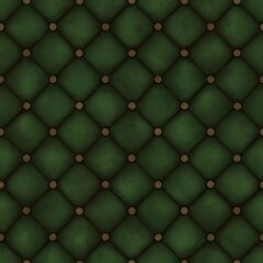 Obraz premium Dark green quilted leather upholstery texture with diamond pattern and buttons tufted leather background luxury leather buttoned leather upholstery upholstered furniture interior