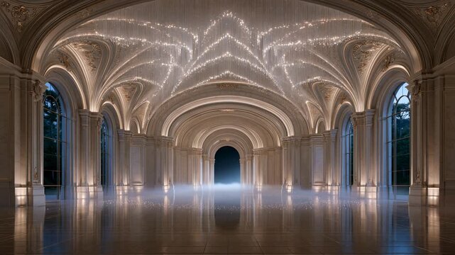 White Palace Wedding Hall Motion Background with Copy Space
