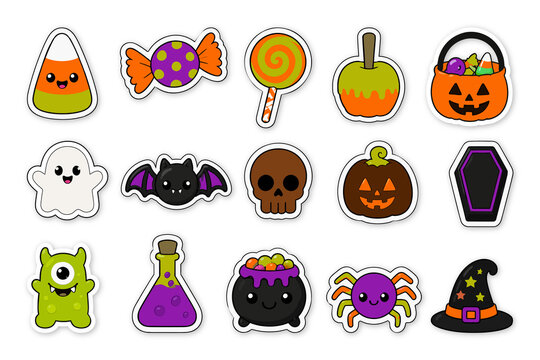 Cute Halloween Candy and Spooky Cartoon Icons Collection