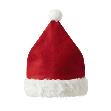 Red Santa Claus hat with white faux fur trim