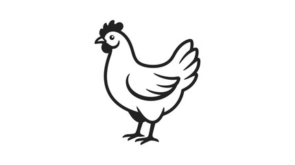 Fototapeta premium Simple black and white line art illustration of a chicken standing sideways.