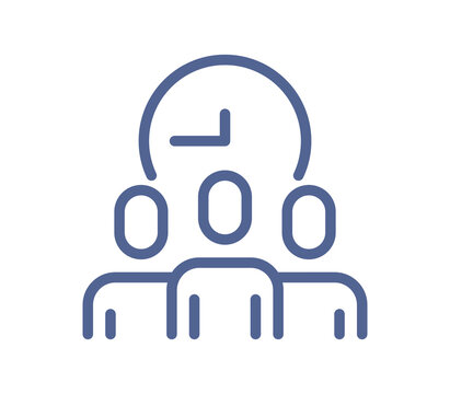 Simple line art icon of audience management and team organization, employee group and workflow control symbol, business leadership pictogram.