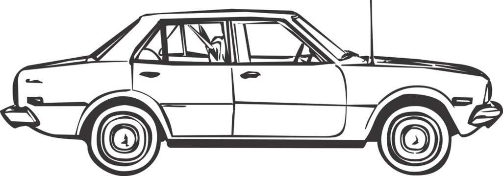 Outline Illustration of a Vintage Sedan