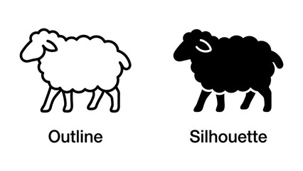 Obraz premium Sheep Outline and Silhouette: Two depictions of a sheep, one as a clean line drawing outline and the other as a solid black silhouette, symbolizing contrast and representation.