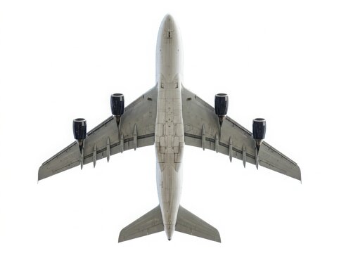 Commercial airplane flying in the sky isolated on white background