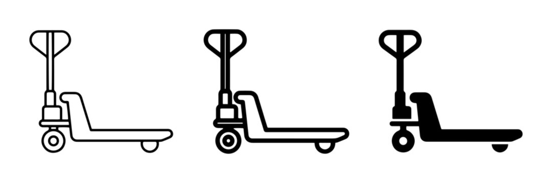 Pallet Jack Icons, Manual Lift Truck Symbols, Warehouse Equipment Vector Graphics