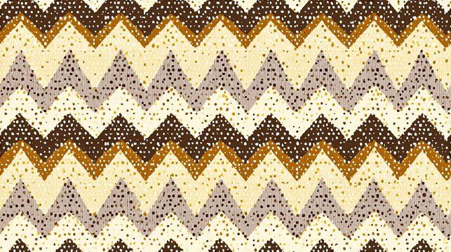 Seamless wavy zigzag pattern in brown, mustard and terracotta tones, retro boho textile design, warm geometric surface background with decorative texture