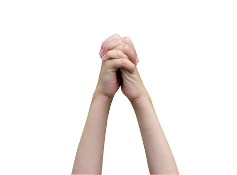 Child hands clasped tightly together with interlaced fingers, expressing unity, support or anticipation.