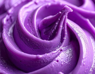 Ube Ice Cream Sharp Peak, Frosted Purple Swirl Texture Close Up