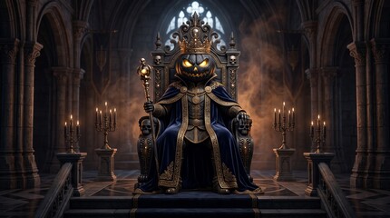 Obraz premium A terrifying dark fantasy king sitting on a gothic throne in a haunted castle for a spooky halloween celebration