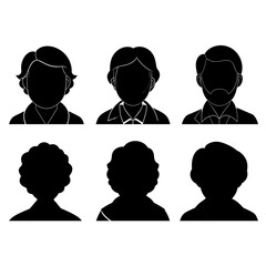 Set of six faceless avatar silhouettes, blank user profile portrait icons in black © Malindu