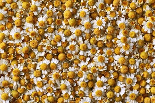 Chamomile flowers pattern background texture, fresh herbal plant