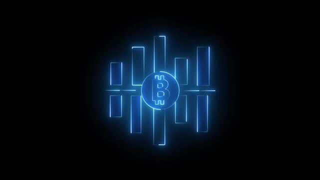 NEON bit coin stable coin currency business and digital money hologram banking, big data, binary, bitcoin block chain blue, board, business technology interface and futuristic.4k video