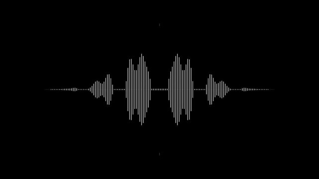 Digital white audio sound waves pulsing on black background