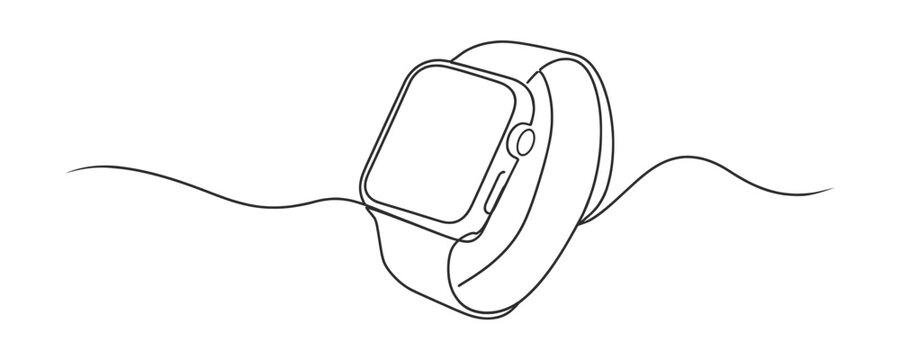 Smartwatch on Wrist, Minimal Wearable Technology Line Art Illustration.