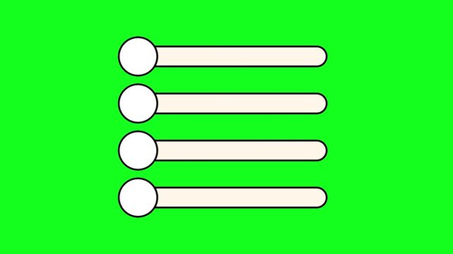 Animation of four minimalist slider control bar UI elements on a green screen, ideal for interactive applications on a green screen background for easy chroma key integration.