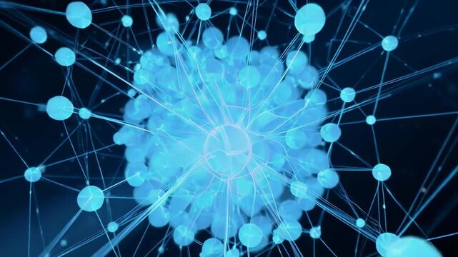 Abstract blue network expanding with glowing nodes in dark space during digital communication concept