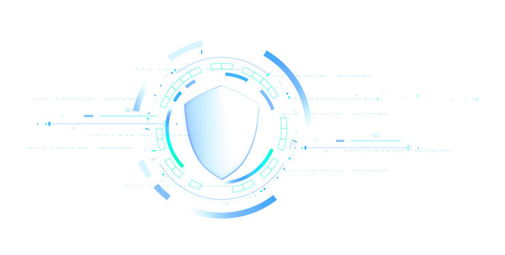 Futuristic digital cyber technology with shield defend protect security hud hologram isolated on transparent png background