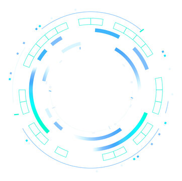 Future cyber technology neon hologram hud interface with target scan display isolated on transparent png background