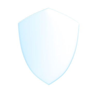 Cyber security blue glass shield icon and protect guard defend safety isolated on transparent png background