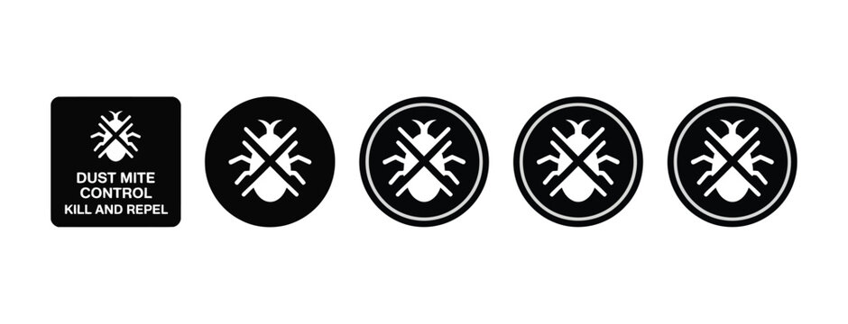 Anti Bed Bug Symbols, Dust Mite Protection Killer Repellent Labels Badges Signs and Vector Graphics