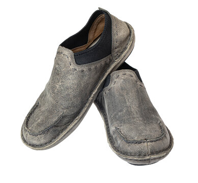 Gray distressed leather slip-on shoes for casual comfort